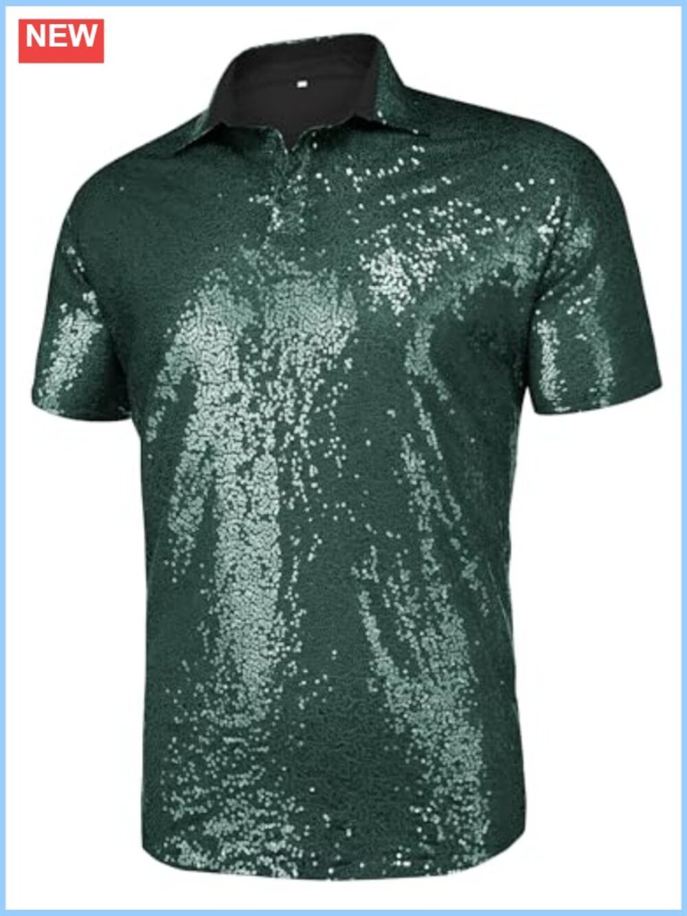 Men's Sequin Disco Polo Shirt Party Top 100% Polyester